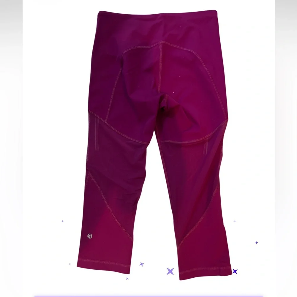 Lululemon Rush Hour Crop High‎ Rise Magenta Mesh Back Zip Pocket Leggings 8